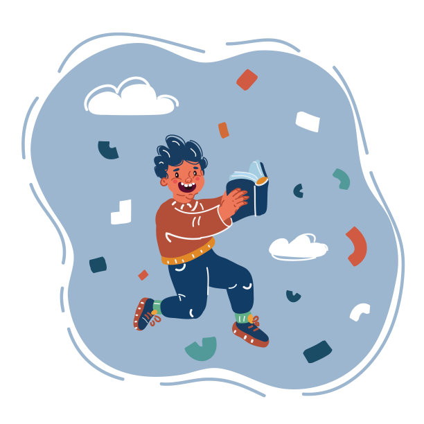 矢量插图欣喜若狂的青少年学生跳跃和手势幸福孤立在白色背景图片下载