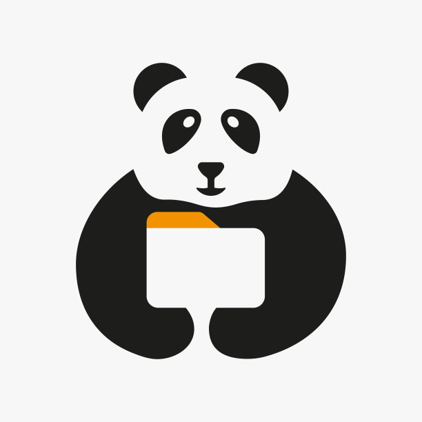 熊猫文件标志负空间概念矢量模板。熊猫手握文件符号图片下载