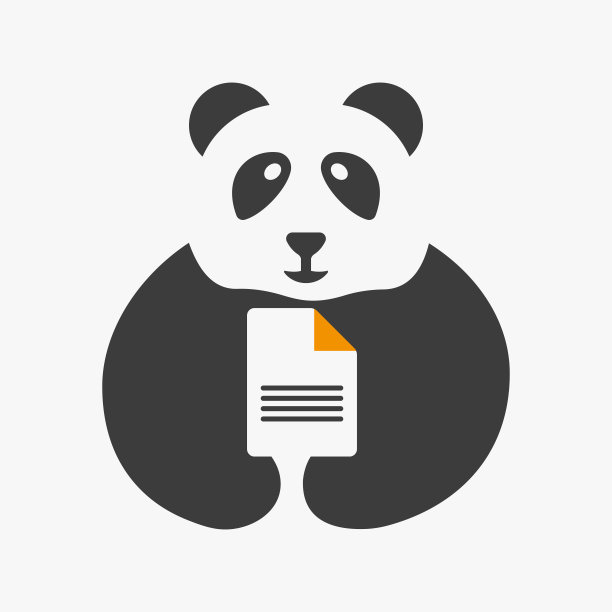 熊猫文件纸标识负空间概念矢量模板。熊猫拿着文件纸的符号图片下载