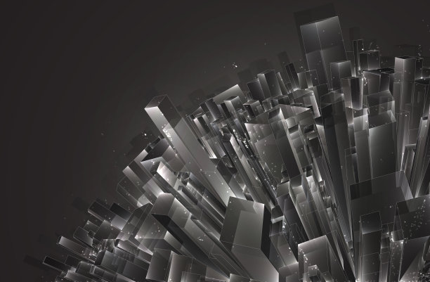 矢量抽象三维晶体。城市的屋顶上，一大片杂乱的玻璃挂件。图片下载