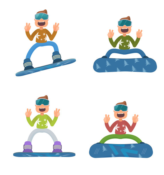 向量集滑雪板孤立在白色背景上的平面风格图片下载