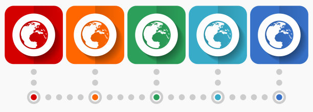地球，世界矢量图标，信息图形模板，一套平面设计符号在5种颜色的选项图片下载