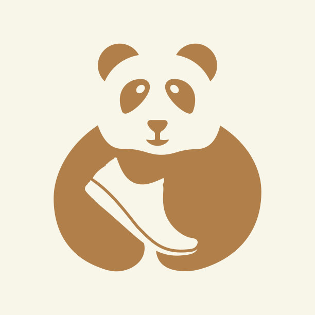 熊猫鞋标志负空间概念矢量模板。熊猫手握鞋子符号图片下载