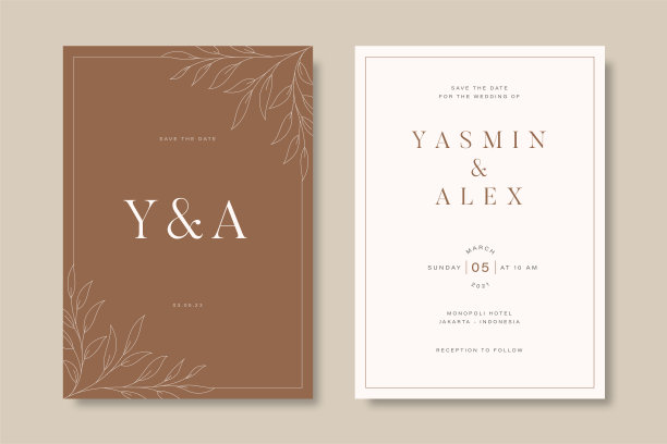 手绘最小的婚礼请柬。婚礼邀请的概念。植物的海报,邀请。矢量装饰贺卡，邀请设计背景图片下载