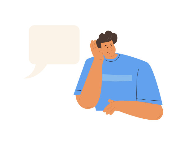 耳聋的概念。年轻人微笑着把他的手放在耳边图片下载