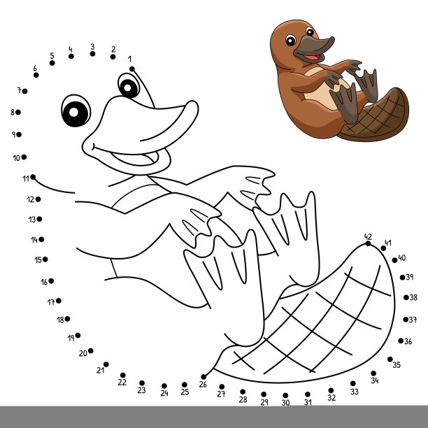 点对点鸭嘴兽儿童动物着色页图片下载