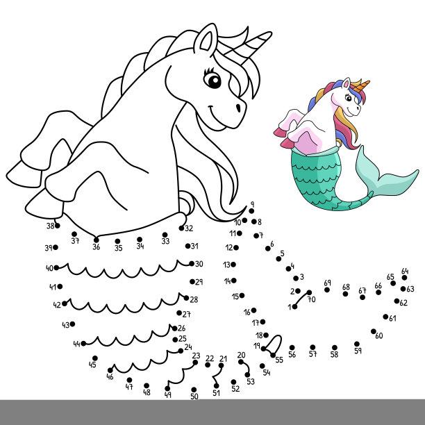 点对点独角兽美人鱼孤立着色页图片下载