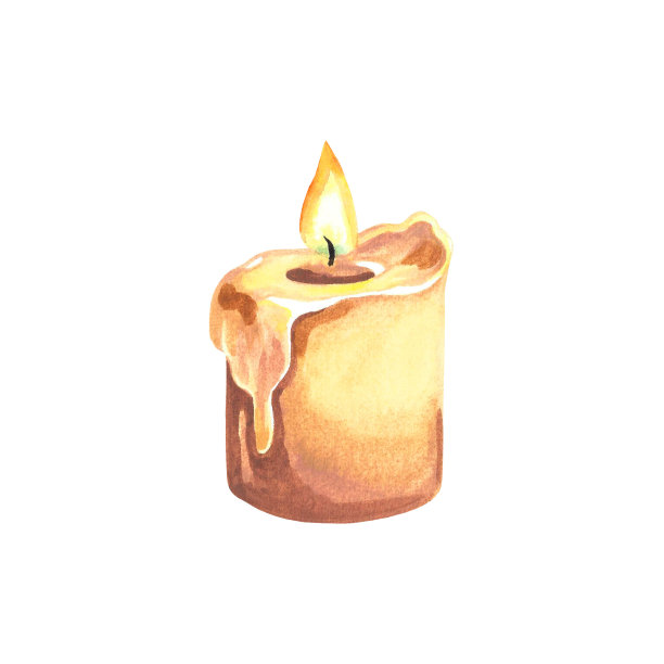 燃烧的蜡烛。水彩插图。隔离。组合设计。用于问候和邀请卡，包装图片下载