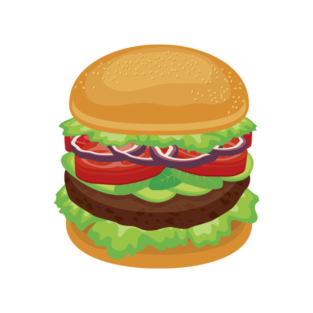 美味新鲜的素食汉堡与蔬菜图标矢量图片下载