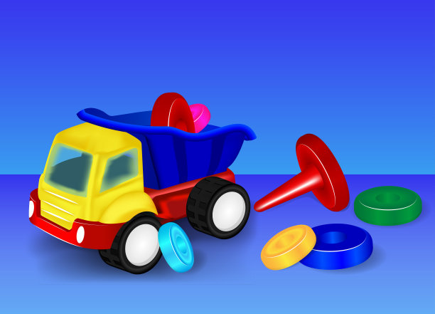 有金字塔的玩具卡车。矢量图像。图片下载