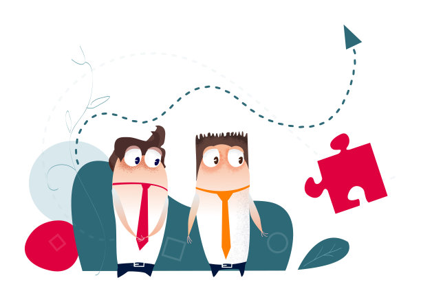可爱的小商务人物，带着领带和拼图，解决问题图片下载