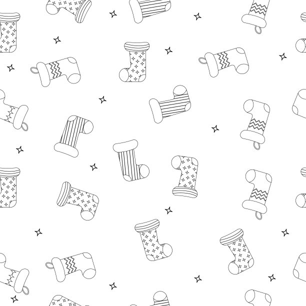 圣诞袜图案轮廓。矢量图图片下载