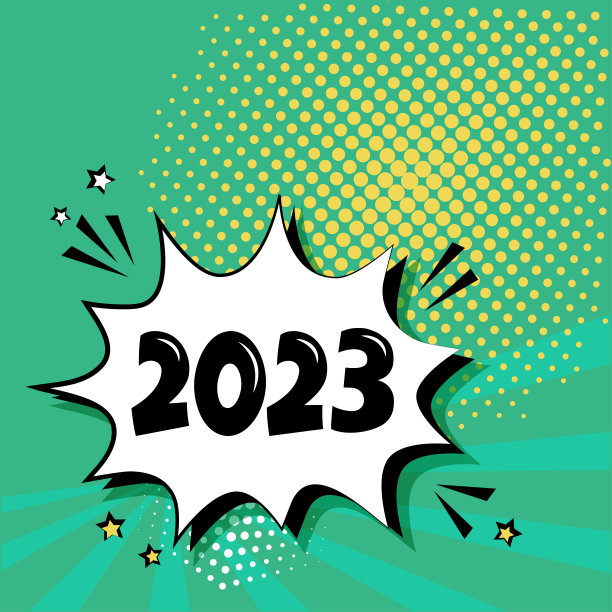 漫画2023新年矢量绿色背景，流行艺术风格的卡通演讲泡泡，圣诞海报，有趣的气球。庆祝活动图片下载