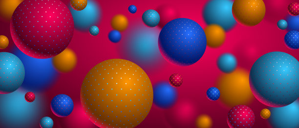 现实点状球体矢量插图，抽象背景与美丽的球与点和景深效果，3D球体设计概念艺术。图片下载