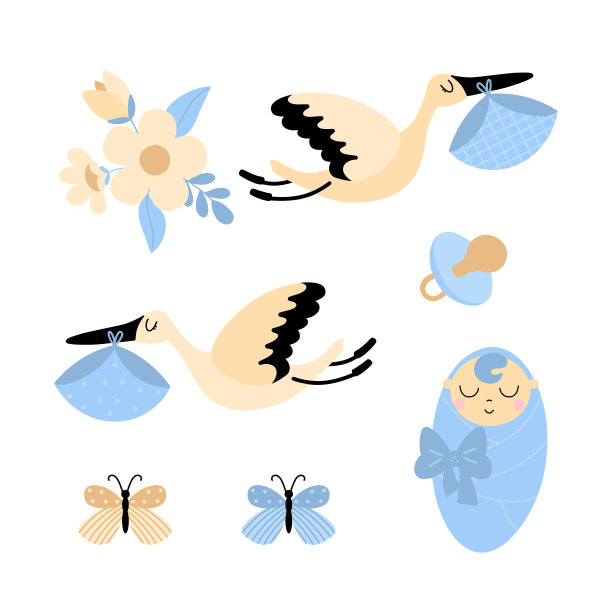 婴儿淋浴矢量插图集图片下载