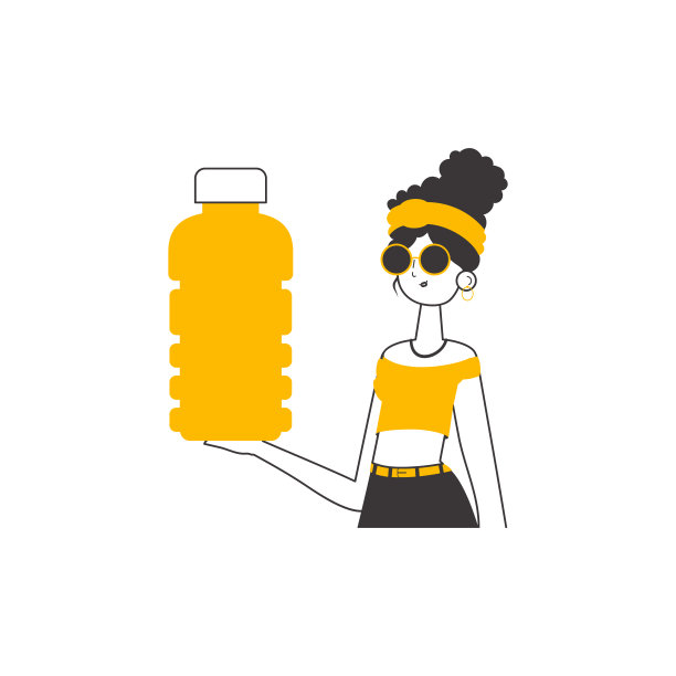 那个女人手里拿着一个瓶子。线性风格。孤立的白色背景。矢量插图。图片下载