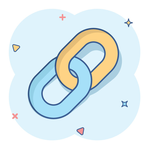 链标志图标的漫画风格。链接矢量卡通插图在白色孤立的背景。超链接商业理念喷溅效应。图片下载