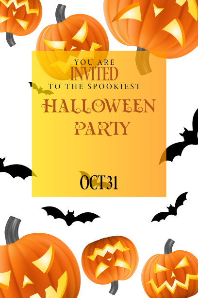 万圣节横幅，派对邀请的概念背景。假日设计与蝙蝠，蜘蛛，蜘蛛网，南瓜，字母字体文本。剪纸的风格。矢量图图片下载