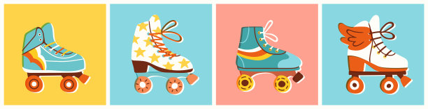 一套彩色复古旱冰鞋。图片下载