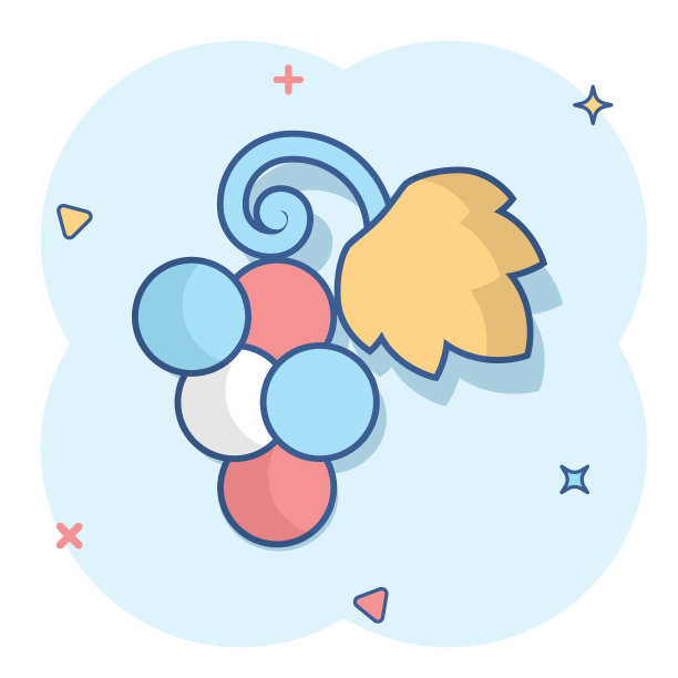 葡萄水果标志图标的漫画风格。葡萄矢量卡通插图在白色孤立的背景。葡萄酒业理念飞溅效应。图片下载