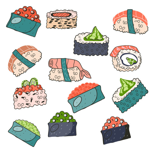 寿司和刺身，日本卷与鱼和米饭收集海鲜餐厅。图片下载