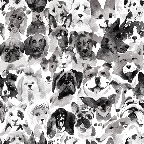 单色水彩狗脸无缝图案图片下载