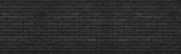 老黑砖墙宽质感。深色破旧的砖墙，破烂的全景背景图片下载