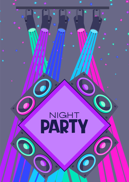 迪斯科派对的传单或音乐会的彩色海报图片下载