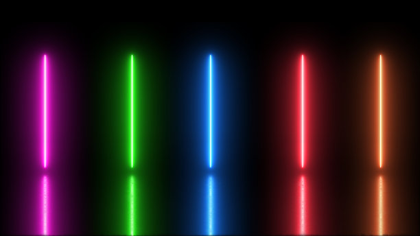 蓝色，绿色，红色，紫色，橙色的霓虹灯和反光图片下载