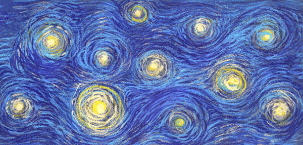 蓝色天空上发光的星星抽象的背景在印象派绘画风格图片下载