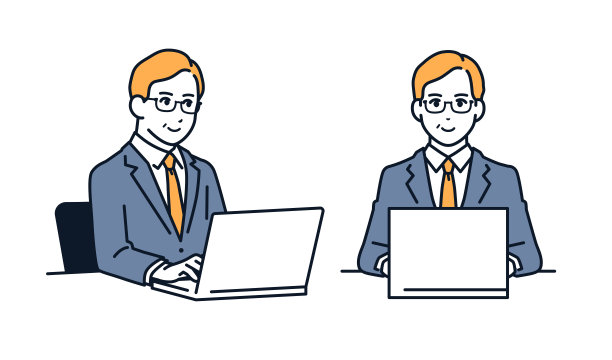 一个中间人操作笔记本电脑的矢量插图材料图片下载