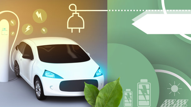 电动汽车节能概念。绿色背景下的环保节能理念。友好，充电，电池充电- 3d渲染图片下载