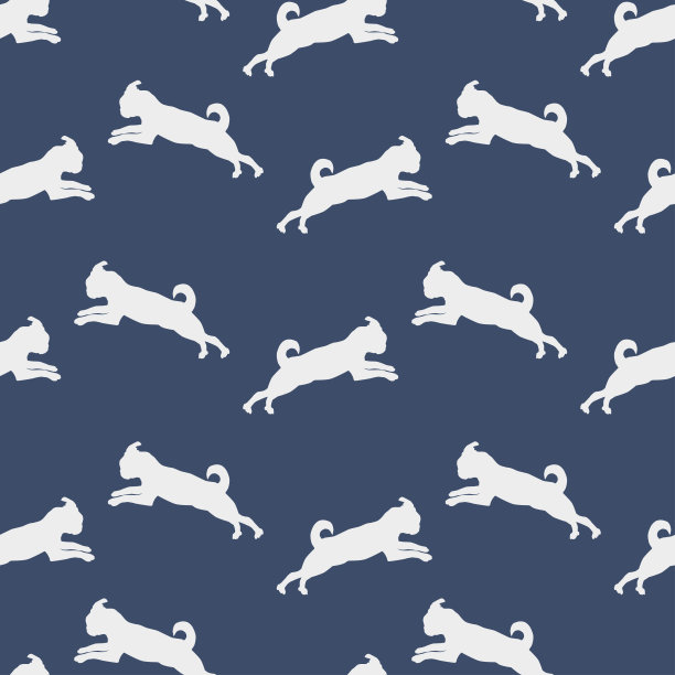 无缝模式。奔跑和跳跃的小勃拉班松小狗。狗的剪影。无尽的纹理。设计墙纸，包装纸，织物，装饰。图片下载