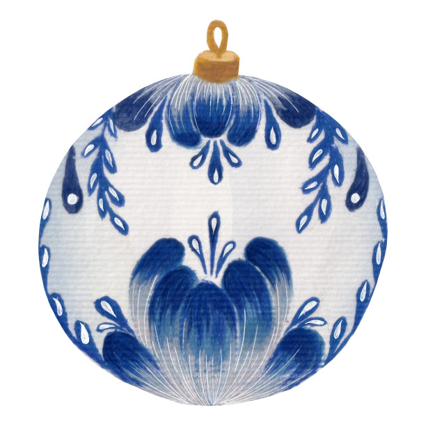 水彩节日插画，圣诞树玩具与民间艺术，乌克兰国家装饰在蓝色。图片下载