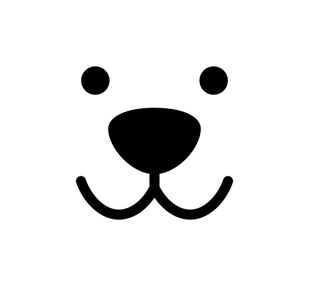 狗脸图标。狗的眼睛，嘴巴和鼻子。开心的笑猫脸。宠物店图标。矢量插图孤立在白色背景上图片下载