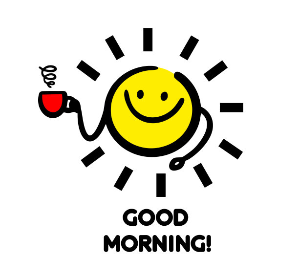 黄色快乐的脸涂鸦太阳与微笑和一杯茶。图片下载