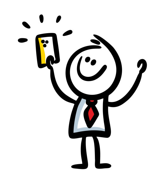 开心的男人手里拿着手机。图片下载