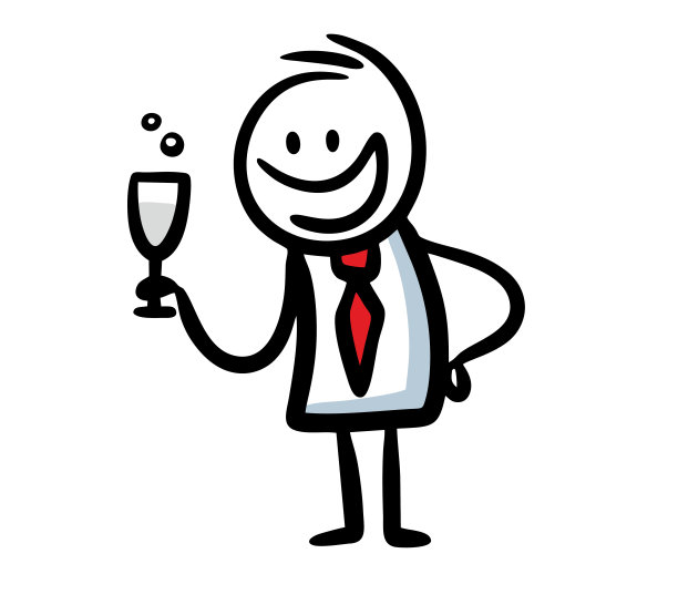 快乐的涂鸦人物手里拿着一个酒杯。图片下载