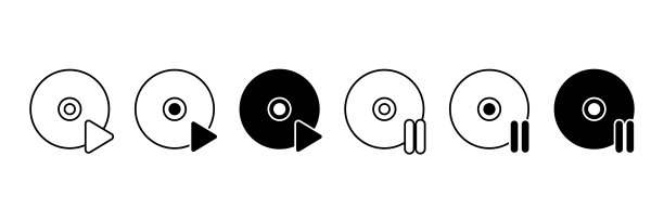 光盘播放和暂停矢量图标。CD或DVD磁盘插图，音乐播放标志图片下载