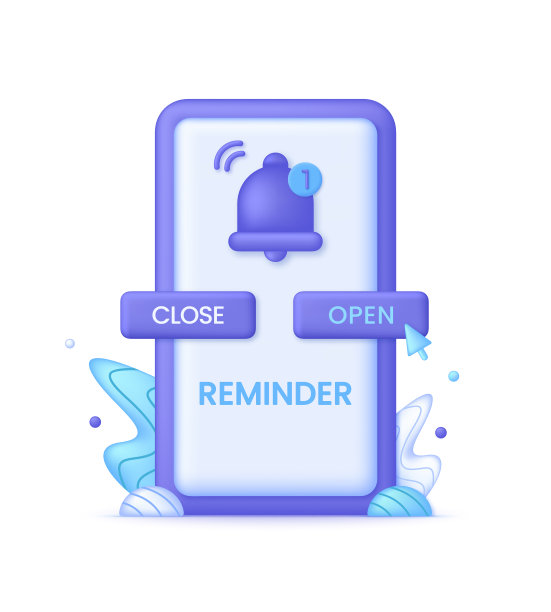 3D手机插图和提醒隔离在白色背景。通知页面。图片下载