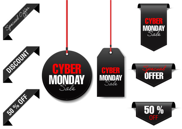 网络星期一写黑色价格标签和横幅设置图片下载