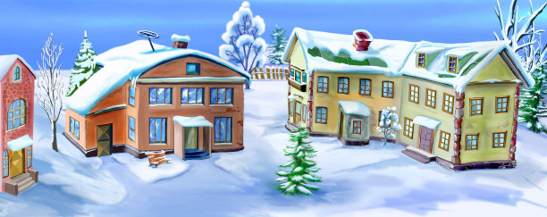 城市里的冬日插画图片下载