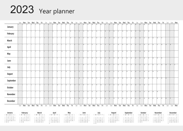2023年的日历。日历年度计划。用月份来安排模板。图片下载