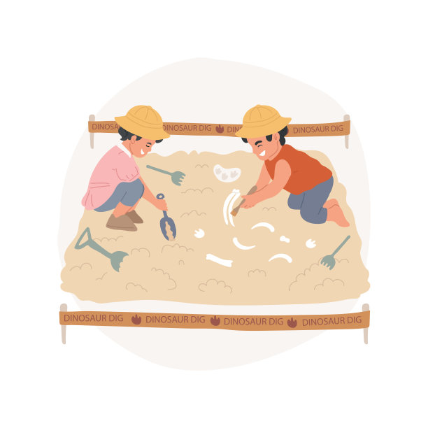 恐龙发掘现场孤立的卡通矢量插图。图片下载