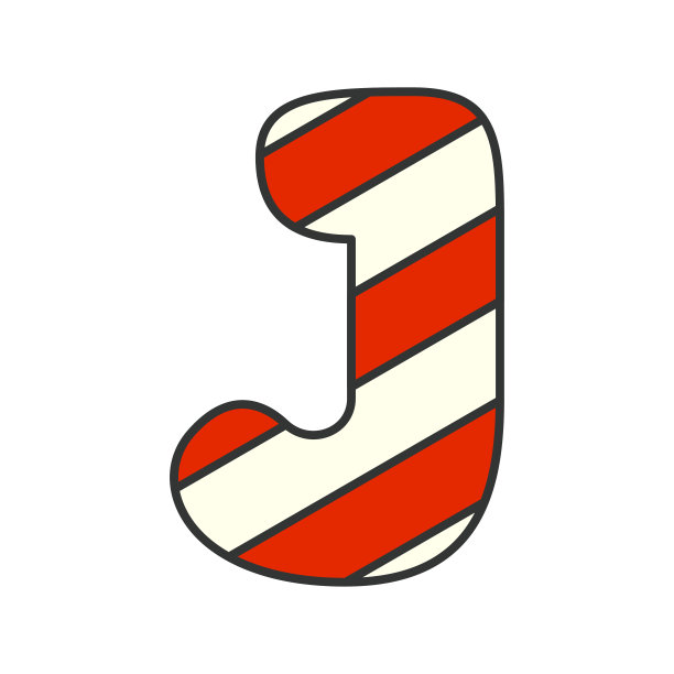 字母J Candy Cane，矢量插图图片下载