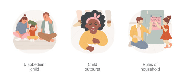 儿童行为孤立卡通矢量插图集。图片下载