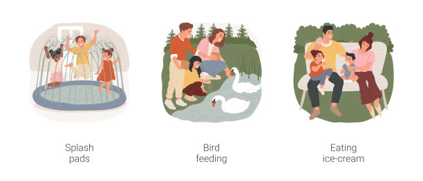 户外家庭活动孤立卡通矢量插图集。图片下载
