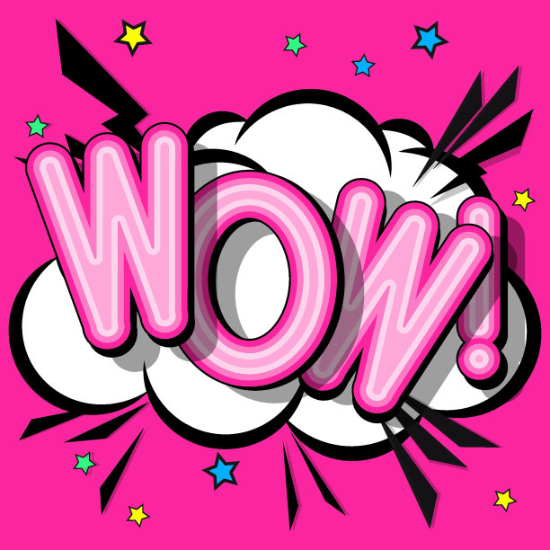 哇-白色背景上的阴影复古字母。矢量明亮的插图在老式流行艺术风格。图片下载