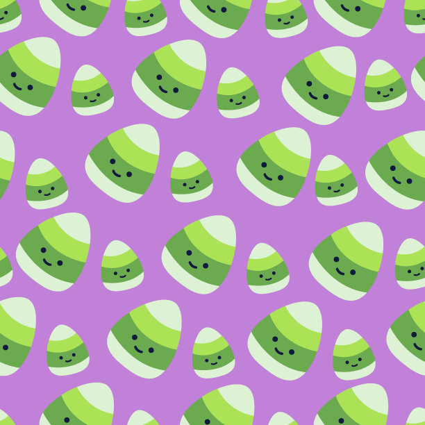 绿色可爱的公子糖玉米脸万圣节矢量无缝模式在紫色的背景图片下载