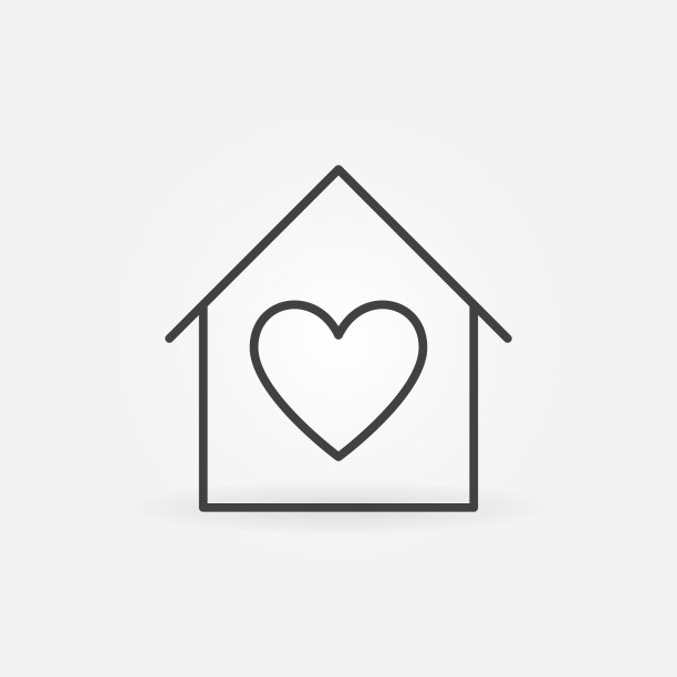 房子与心线性图标。居家矢量线符号图片下载